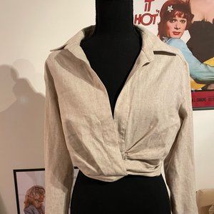 Zara linen cropped blouse. Size small. Long sleeved
